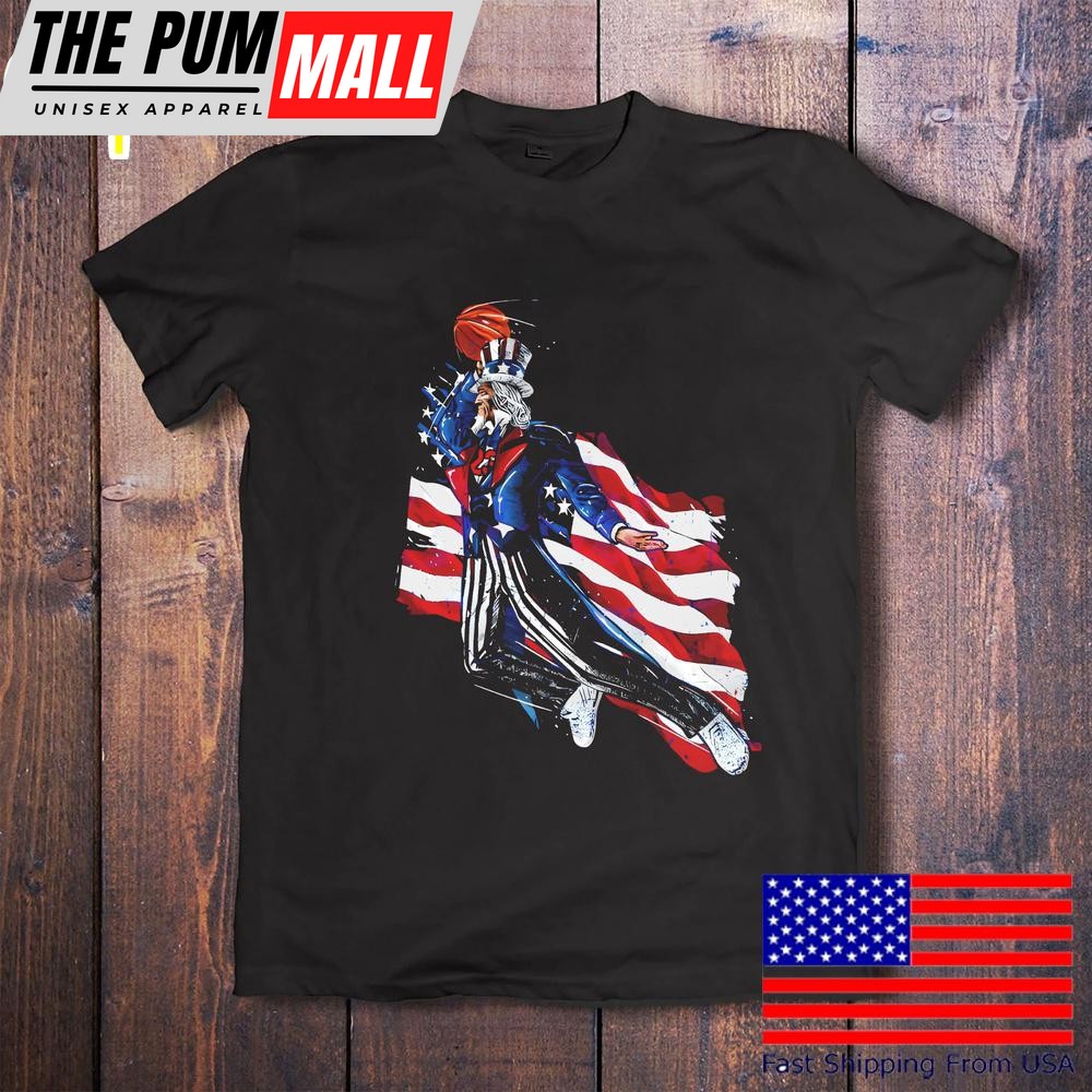 Uncle Sam Dunking Basketball American Flag 4th Of July T-Shirt