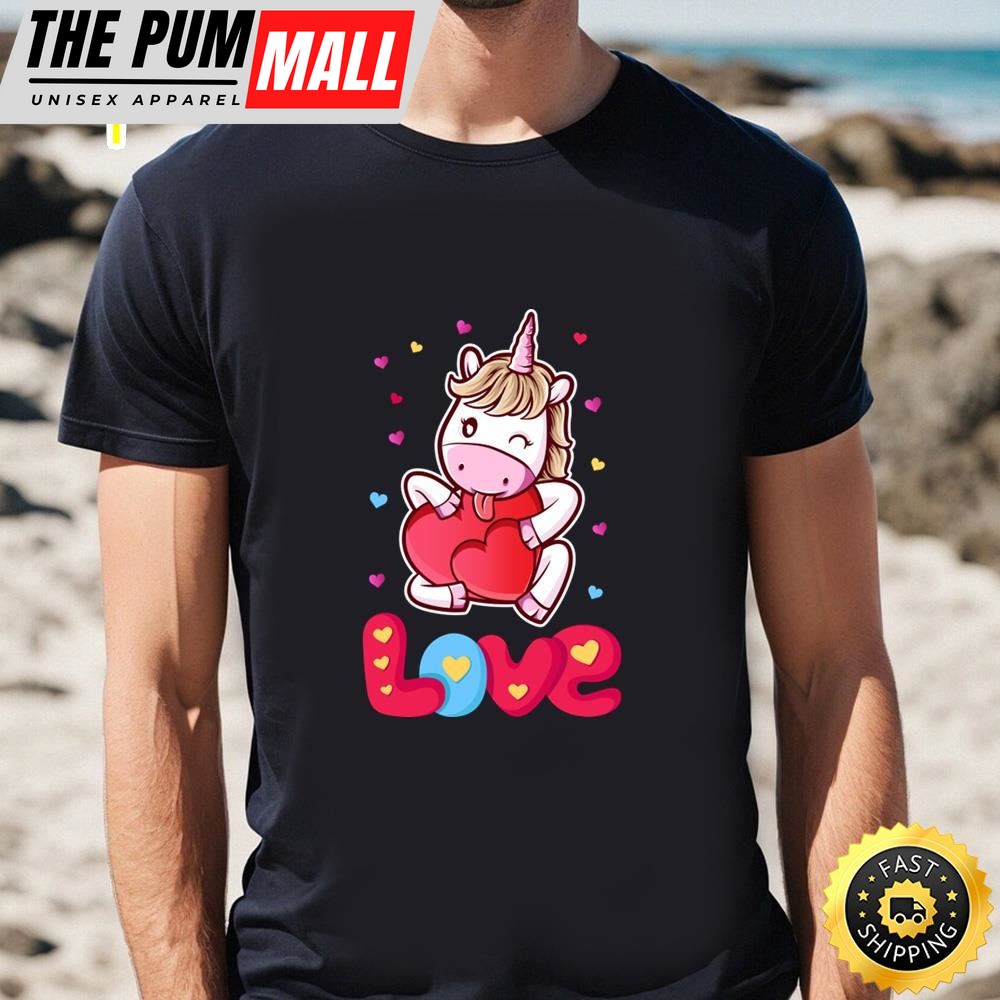 Unicorn Love Heart Valentine Day T-Shirt
