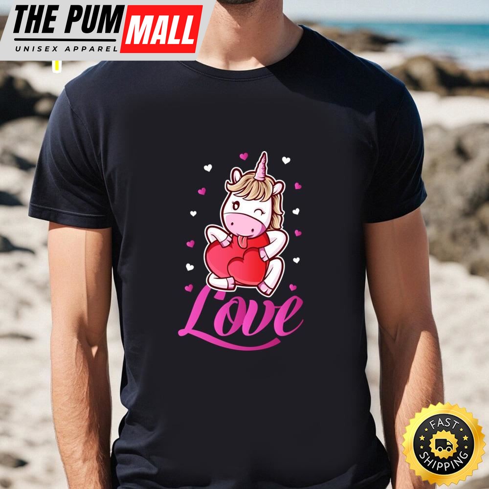 Unicorn Love Heart Valentines Day T-Shirt