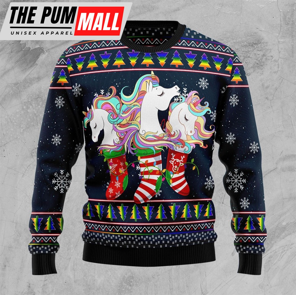 Unicorn Socks Xmas Ugly Christmas Sweater – Funny Family Sweater Gifts – Unisex Crewneck Sweater