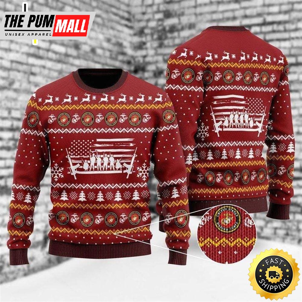 Unifinz Veteran Sweater United States Marine Corps Soldiers Veteran Christmas Red Ugly Sweater