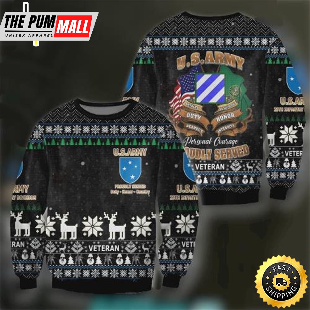Unifinz Veteran Sweater Us Army Personal Courage Proudly Served Black Christmas Ugly Sweater