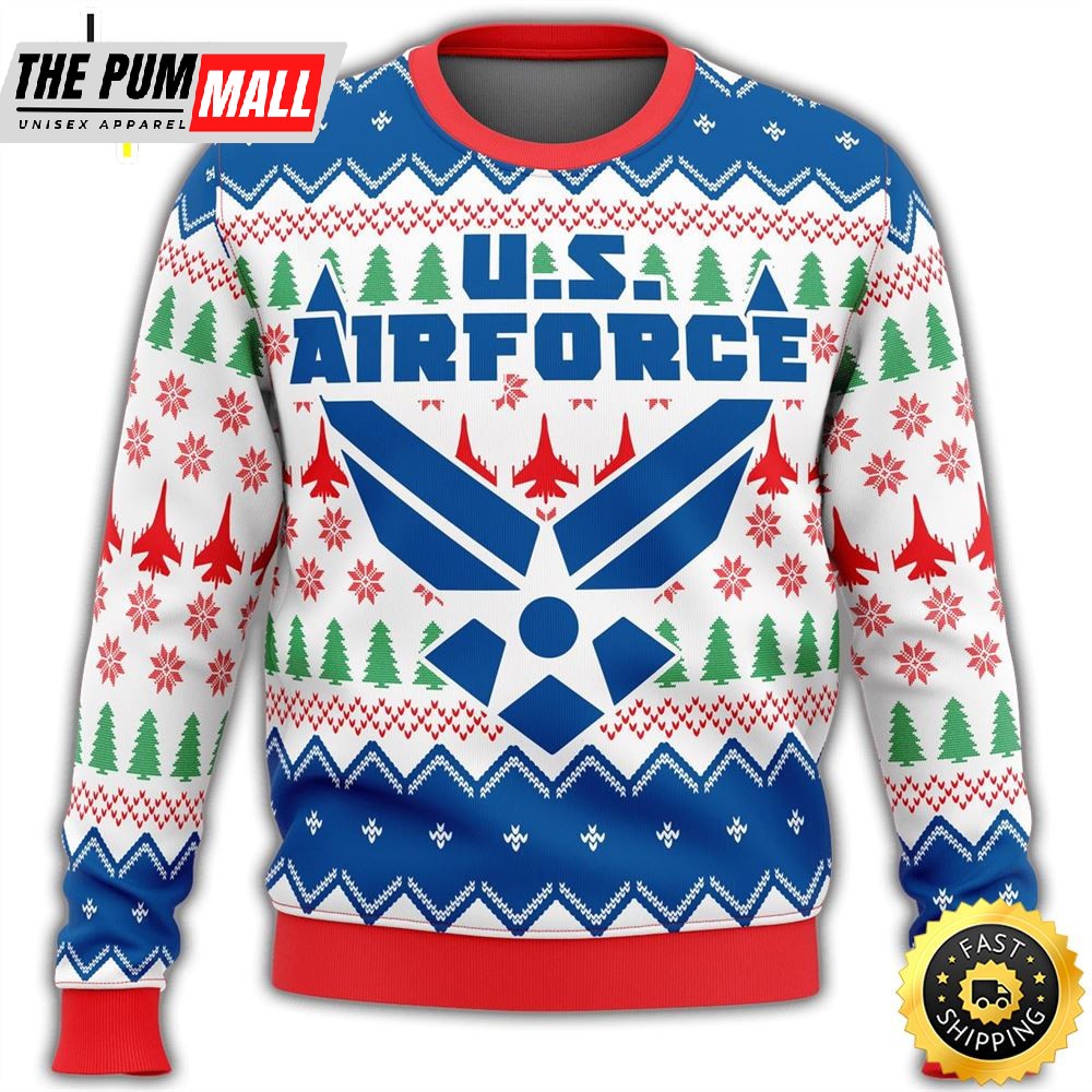 Unifinz Veteran Ugly Sweater Veteran Us Air Force Symbol Christmas Pattern Sweater