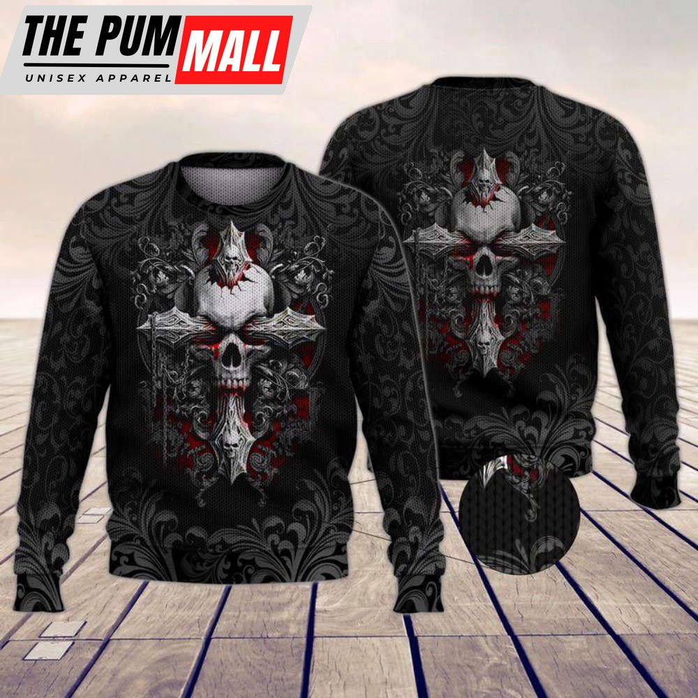 Unique Cross Inside My Skull Ugly Christmas Sweater – All Over Print Sweatshirt