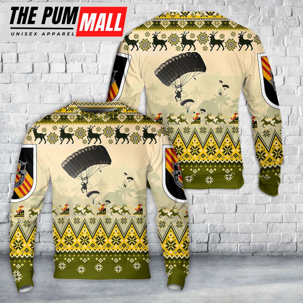 Unique Parachute Christmas Sweater: US Army 5th SFG(A) Paratroopers