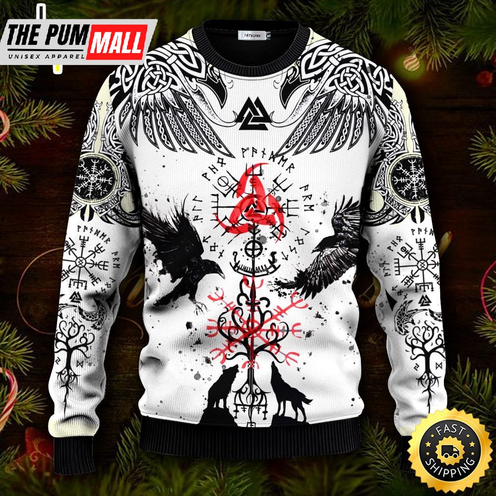 Unique Vegvisir Cool Viking Ugly Christmas Skull Sweater Christmas