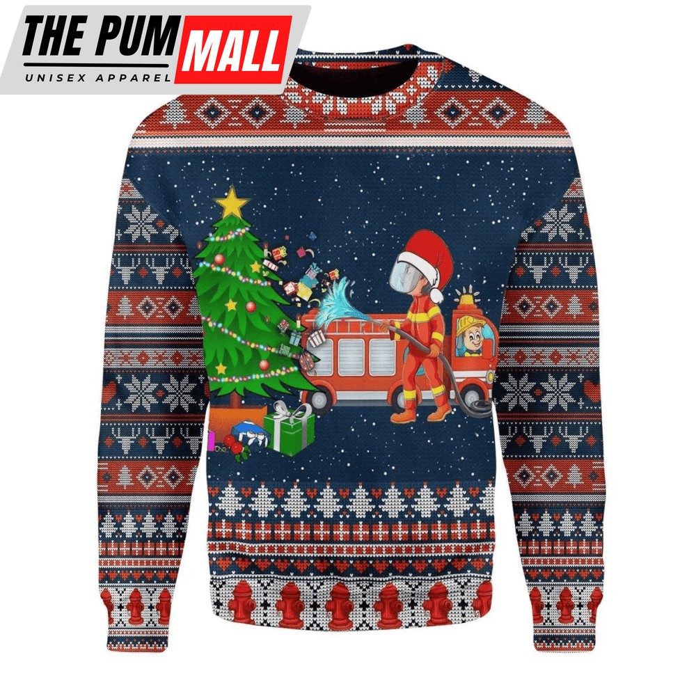 Unisex Firefighter Ugly Christmas Sweater – All Over Print Sweatshirt for Christmas Day