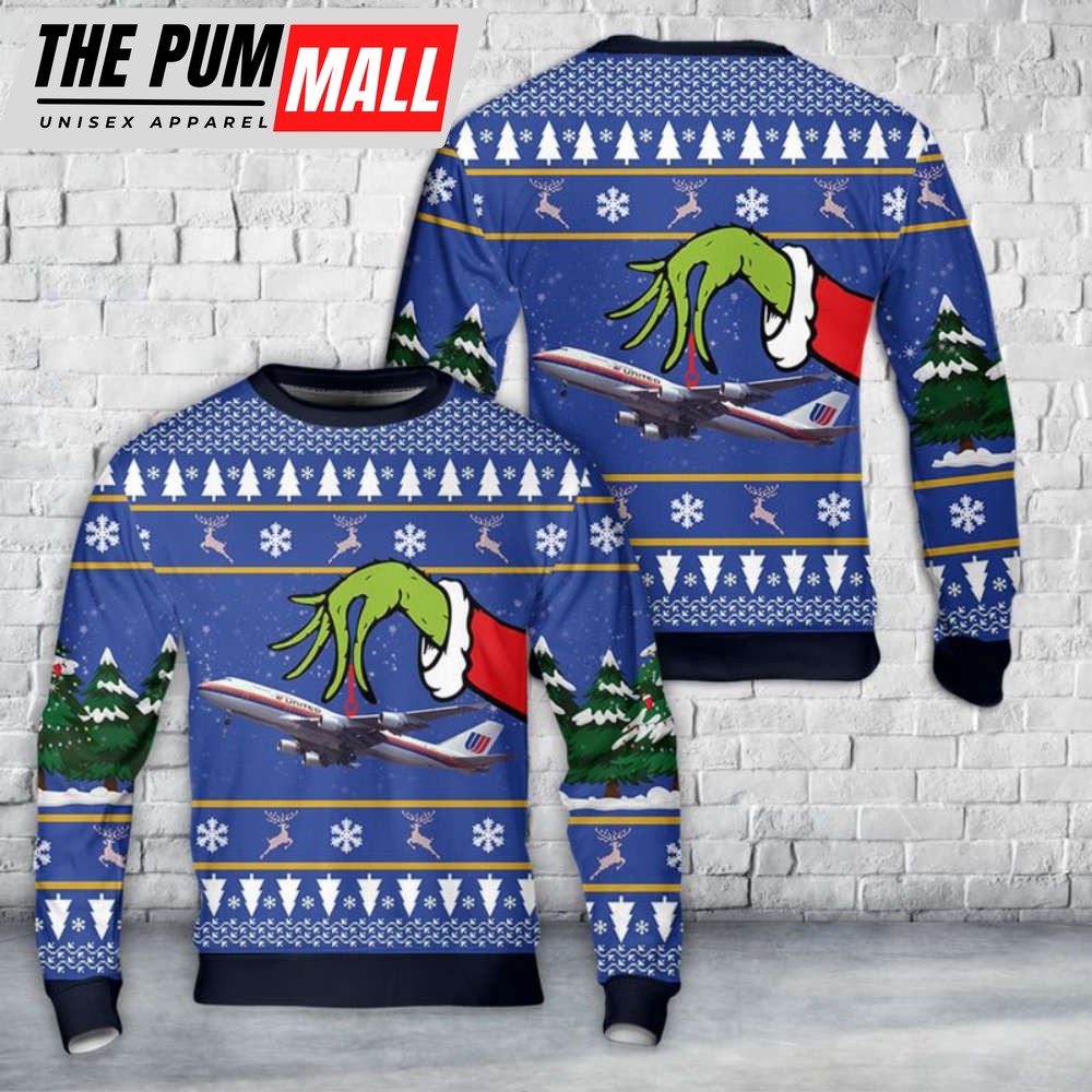 United Airlines Boeing 747-422 Tulip Lahaina Harbor Christmas Sweater Gift For Christmas