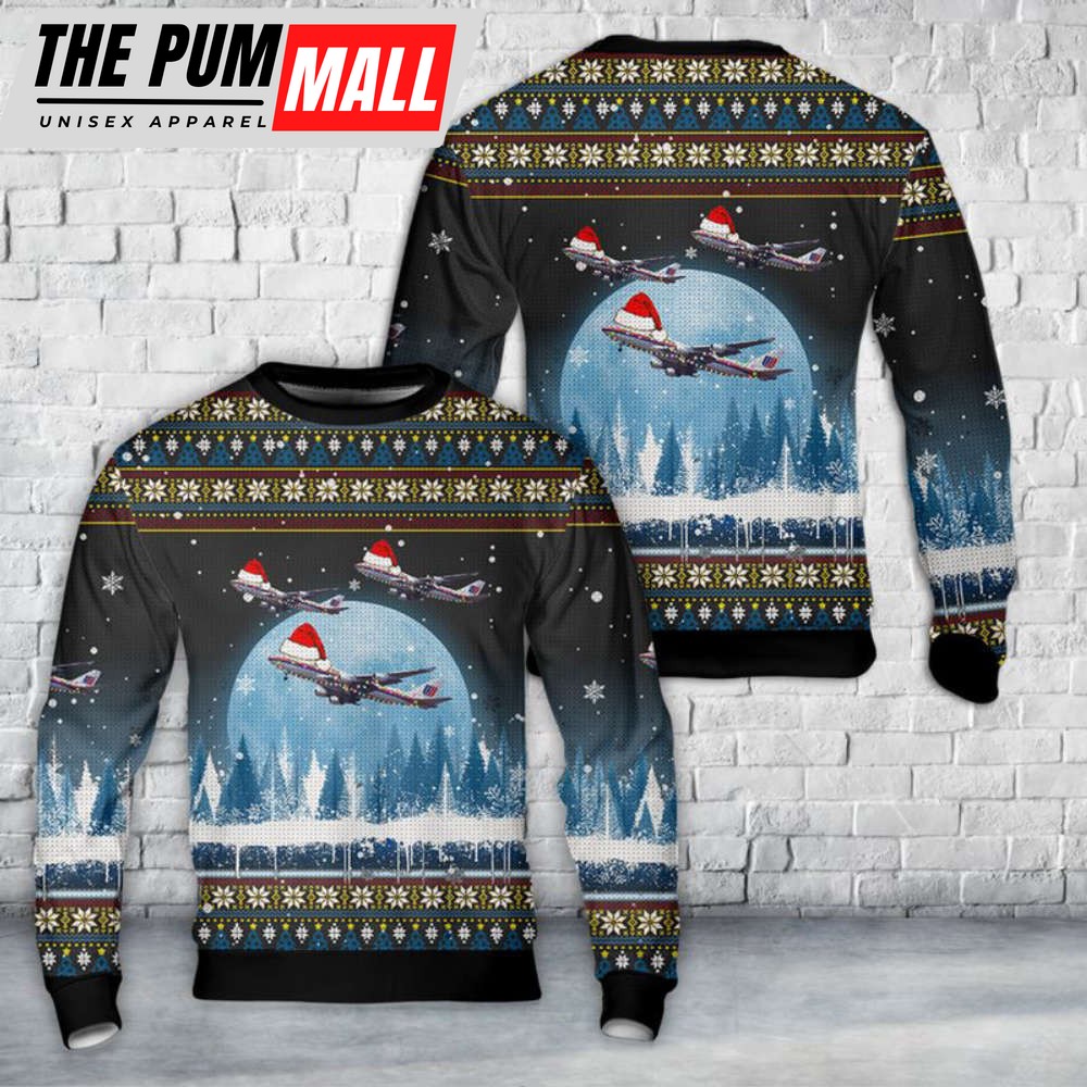 United Airlines Boeing 747-422 Tulip Lahaina Harbor Christmas Sweater Gift For Christmas