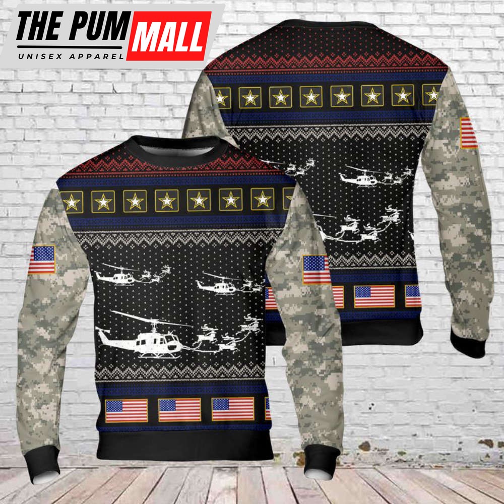 US Army Bell UH-1 Huey Christmas Sweater 3D – Perfect Holiday Gift!