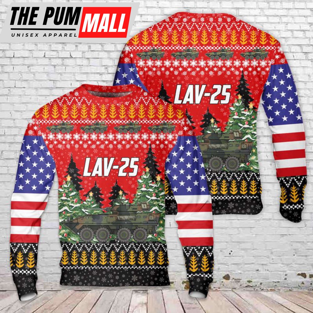 U.S. Marine Corps Light Armored Vehicle LAV-25 Christmas Sweater 3D Gift For Christmas