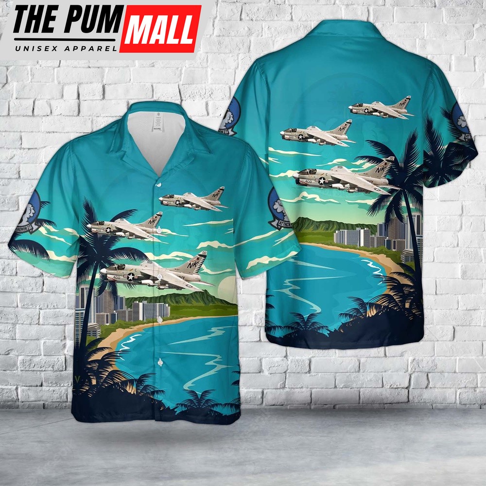 US Navy A-7E Corsair II (VA-27 CVW-14) Attack Squadron 27 (ATKRON 27) VA-27 Royal Maces Hawaiian Shirt