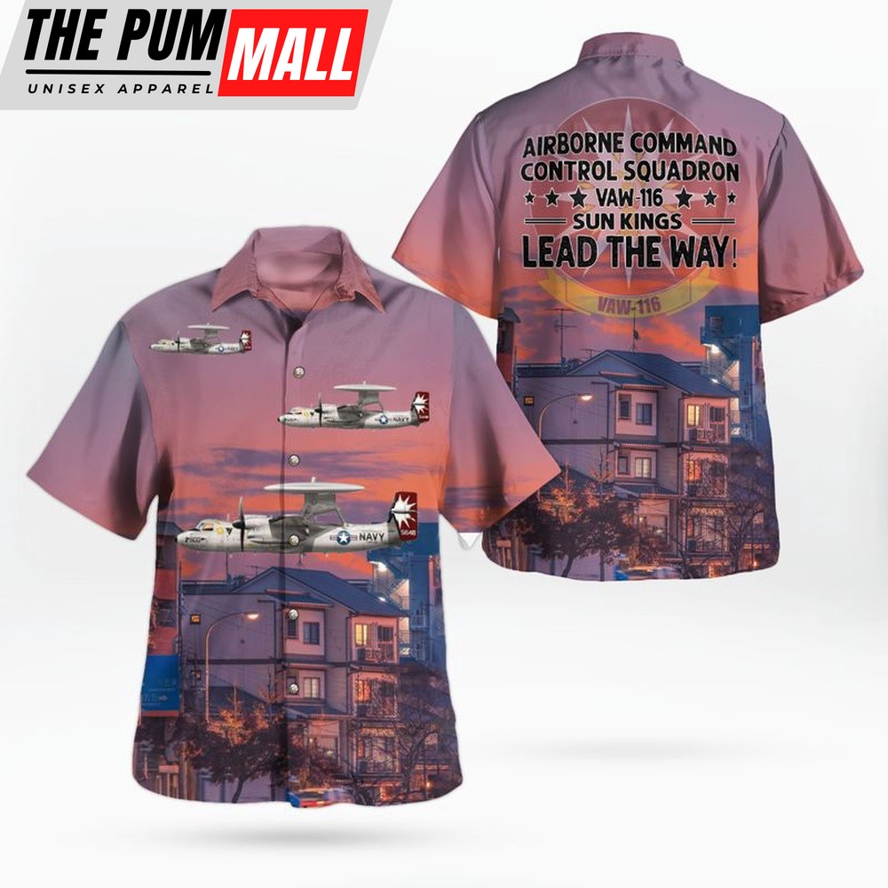 US Navy Airborne Command & Control Squadron 116 (VAW-116) Sun Kings E-2 Hawkeye Hawaiian Shirt