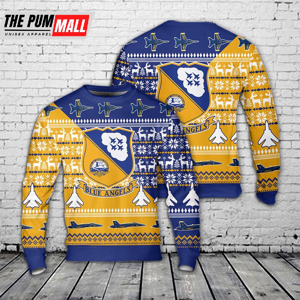 US Navy Blue Angles Christmas AOP Knitted Sweater Gift For Christmas