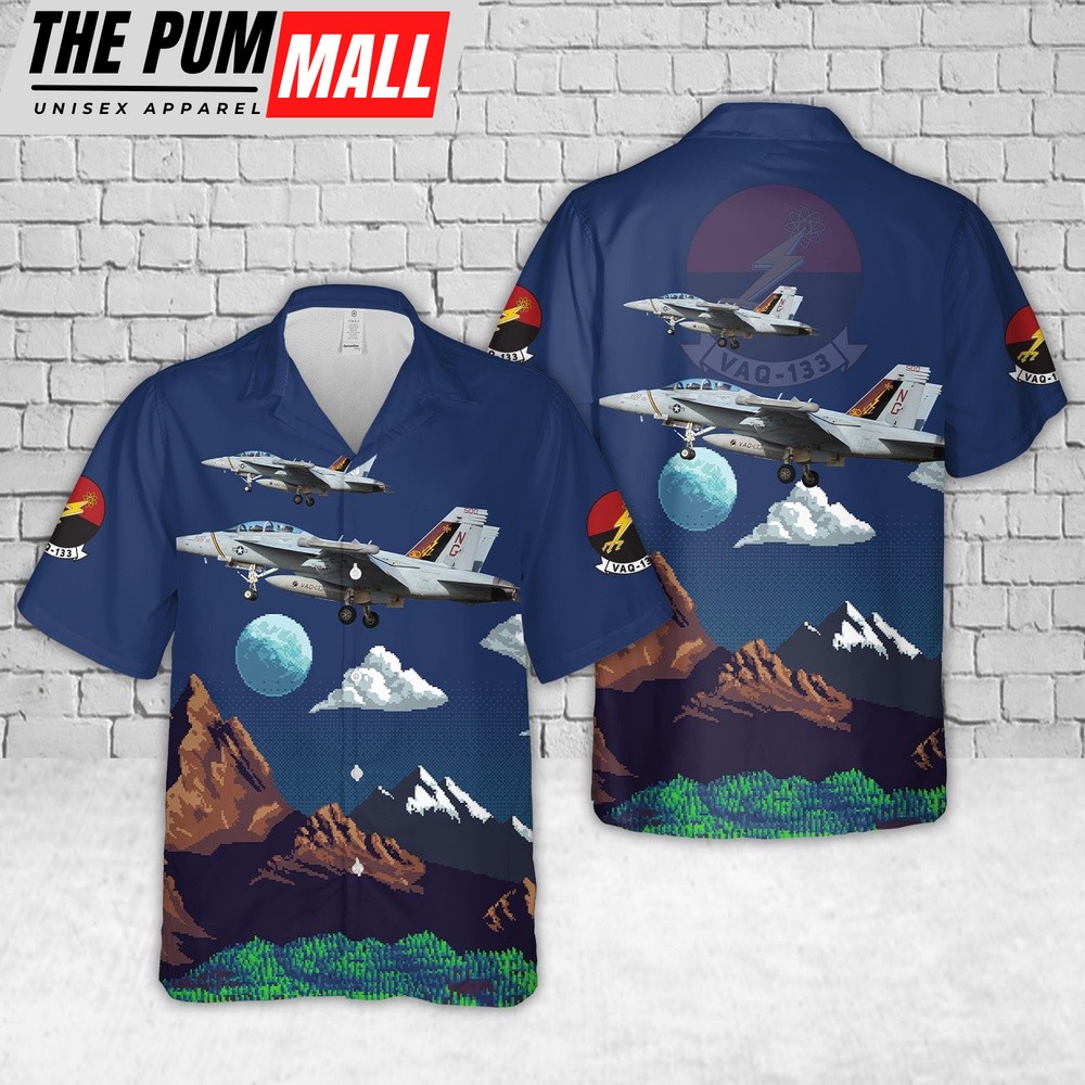 US Navy Boeing EA-18G Growler Of Electronic Attack Squadron 133 (VAQ-133) Wizards Hawaiian Shirt