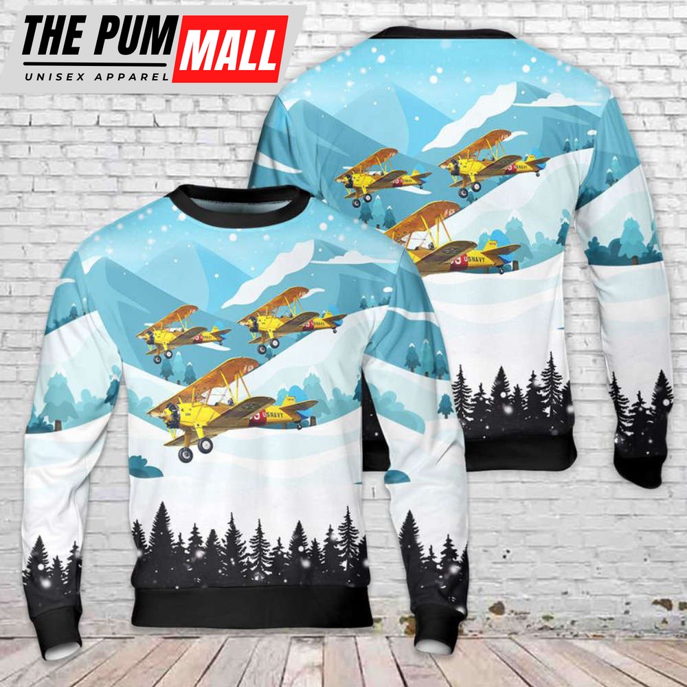 US Navy Boeing-Stearman Model 75 Christmas Sweater 3D Gift For Christmas