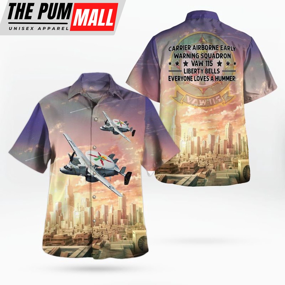 US Navy Carrier Airborne Early Warning Squadron 115 (VAW-115) Liberty Bells E-2C Hawkeye Hawaiian Shirt