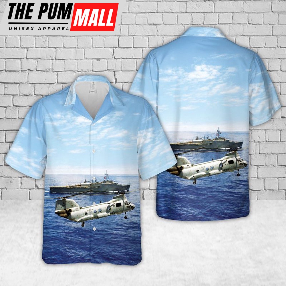US Navy CH-46 Sea Knight Of Helicopter Combat Support Squadron Eleven (HC-11) Hawaiian Shirt