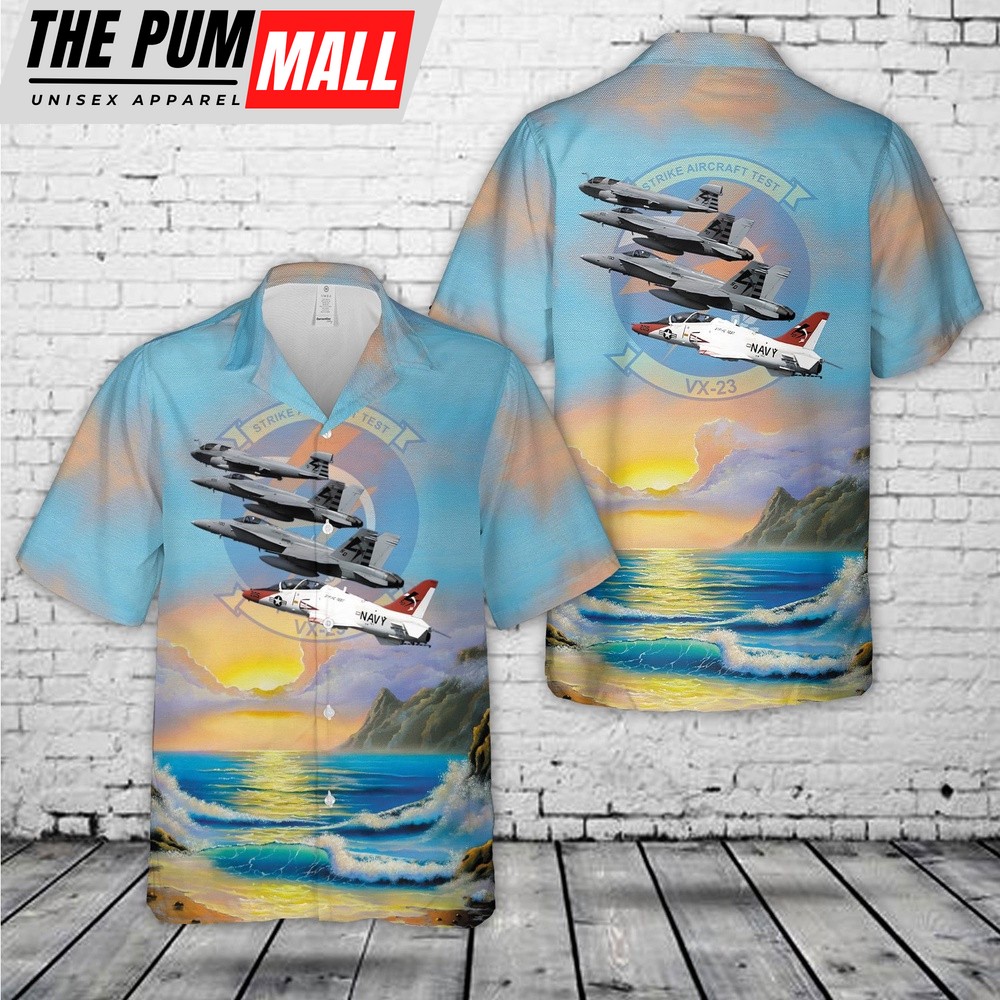US Navy EA-6B, FA-18E, FA-18C and T-45 Of Air Test and Evaluation Squadron 23 (VX-23) Hawaiian Shirt