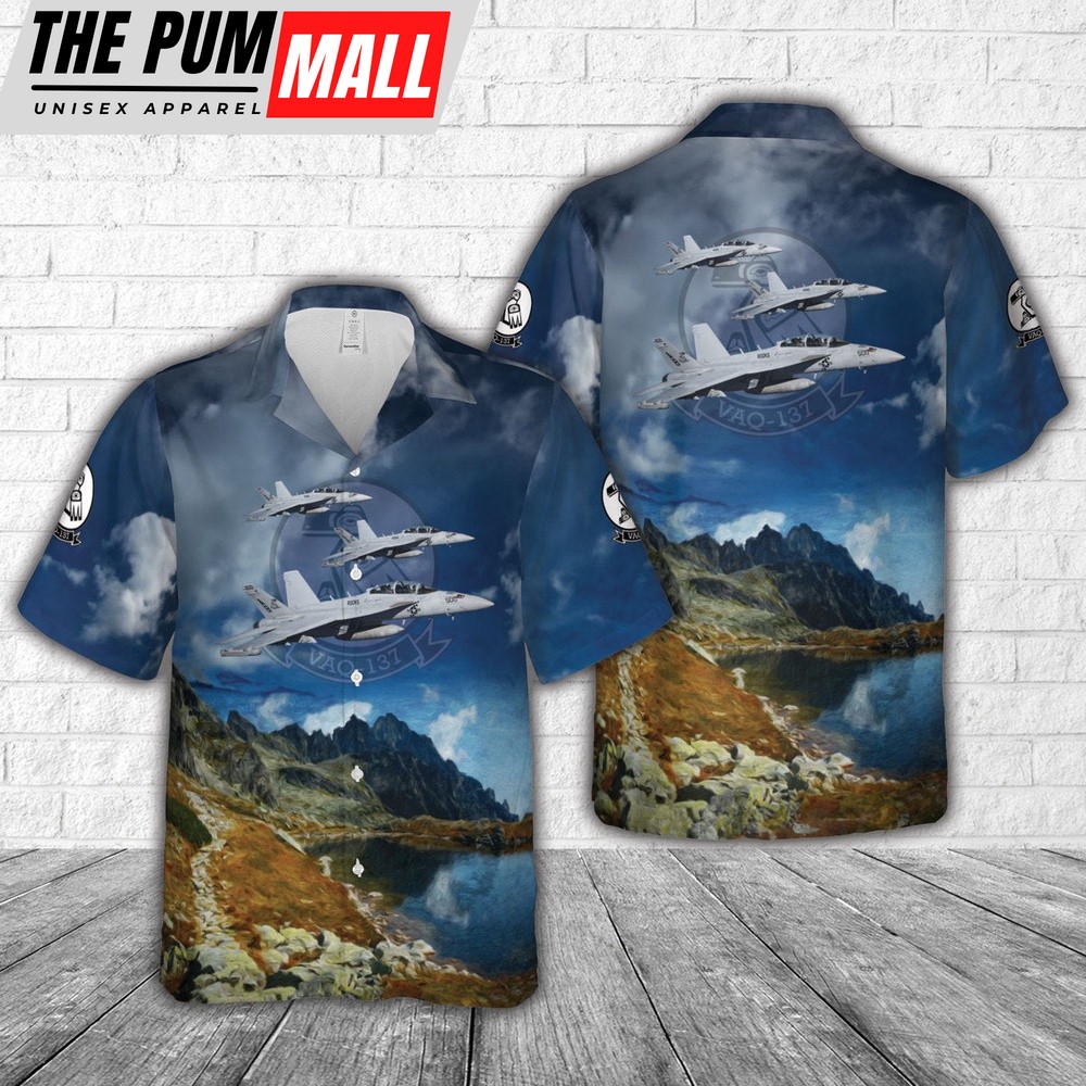 US Navy Electronic Attack Squadron 137 (VAQRON 137) VAQ-137 ‘Rooks’ EA-18G Growler Hawaiian Shirt