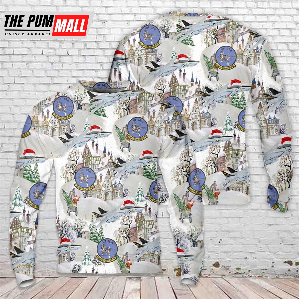 US Navy F-14A Tomcat aircraft of Fighter Squadron 124 (VF-124) Gunfighters Christmas Sweater Gift For Christmas