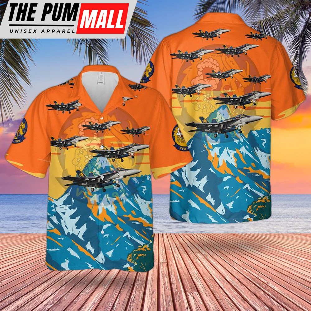 US Navy FA-18 Hornet Of Strike Fighter Squadron 192 (VFA-192) Golden Dragons Hawaiian Shirt