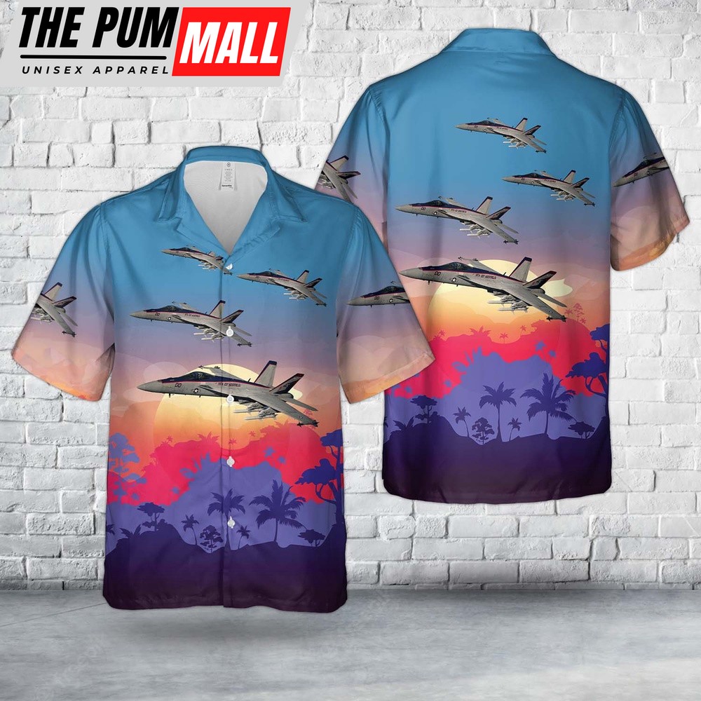 US Navy FA-18E Super Hornet Of Strike Fighter Squadron 137 (VFA-137) Kestrels Hawaiian Shirt