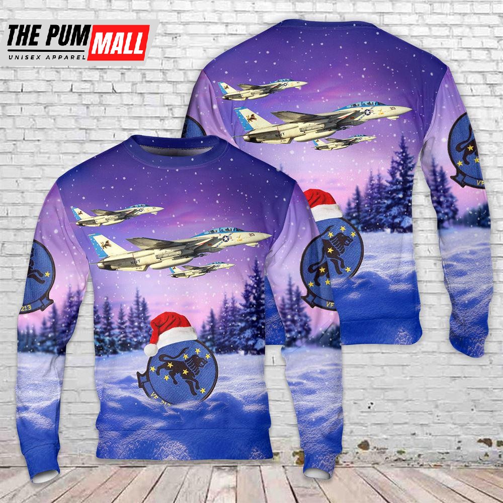 US Navy Fighter Squadron Two One Three (VF-213), F-14D Tomcat Blacklions Christmas Sweater Gift For Christmas