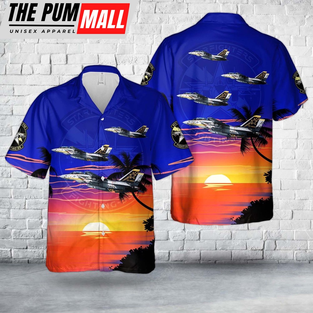 US Navy Grumman F-14A-75-GR Tomcat (BuNo 159428) from Fighter Squadron 33 (VF-33) Starfighters Hawaiian Shirt