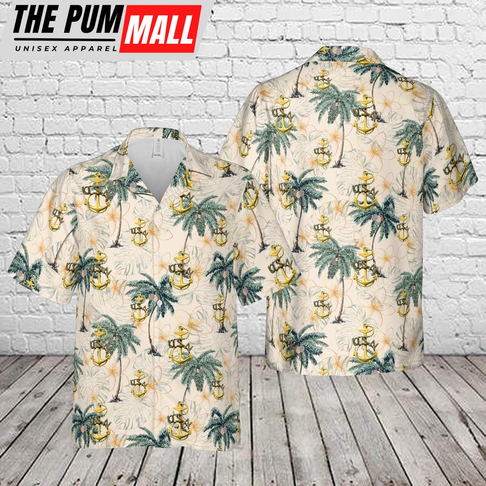 Us Navy Hawaiian Shirt, 1900-1910 US Navy Chief Petty Officer Hat Badge Hawaiian Shirt, Military Hawaiian Shirt