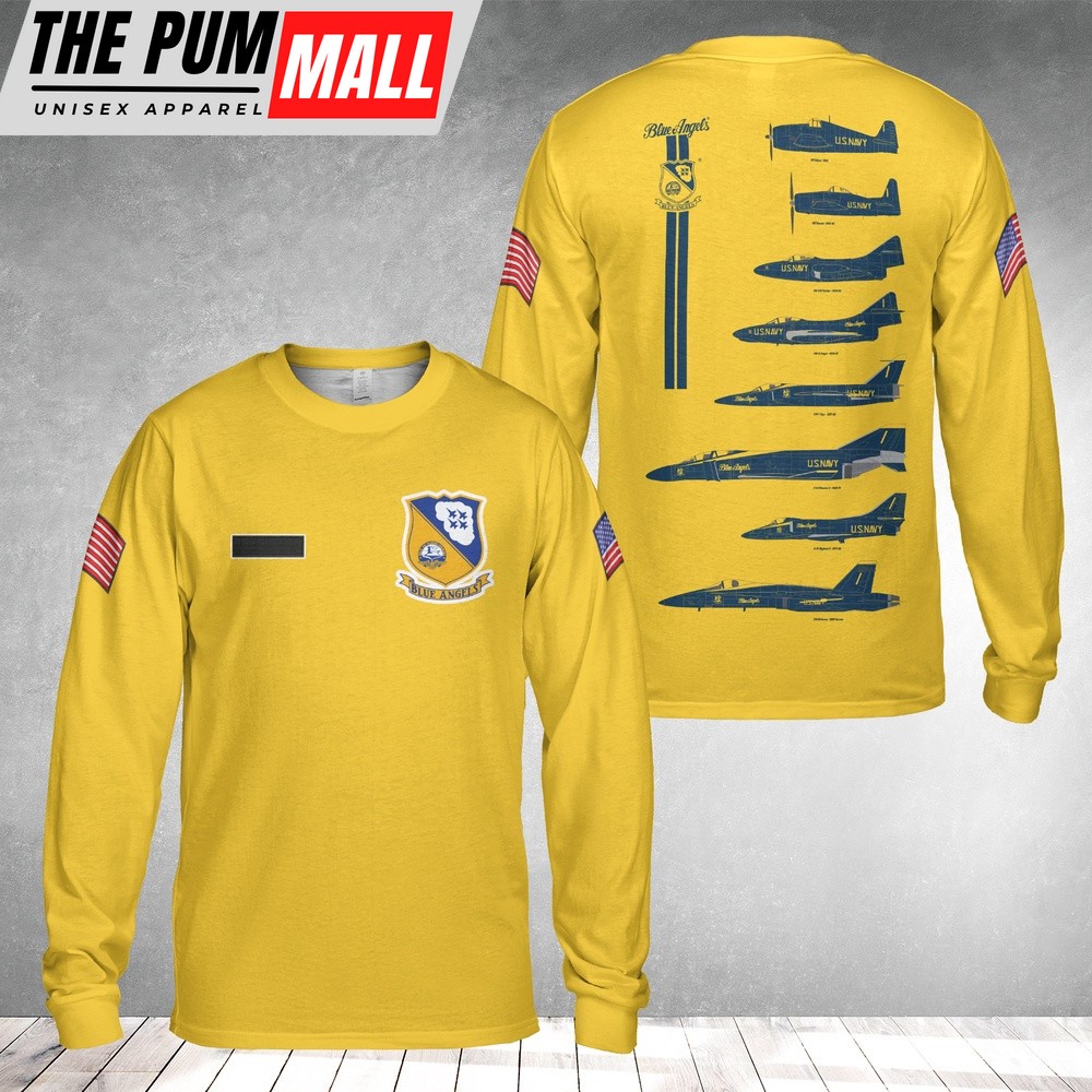 Us Navy Hawaiian Shirt, Custom Name US Navy Blue Angels History Long Sleeve Shirt, Military Hawaiian Shirt