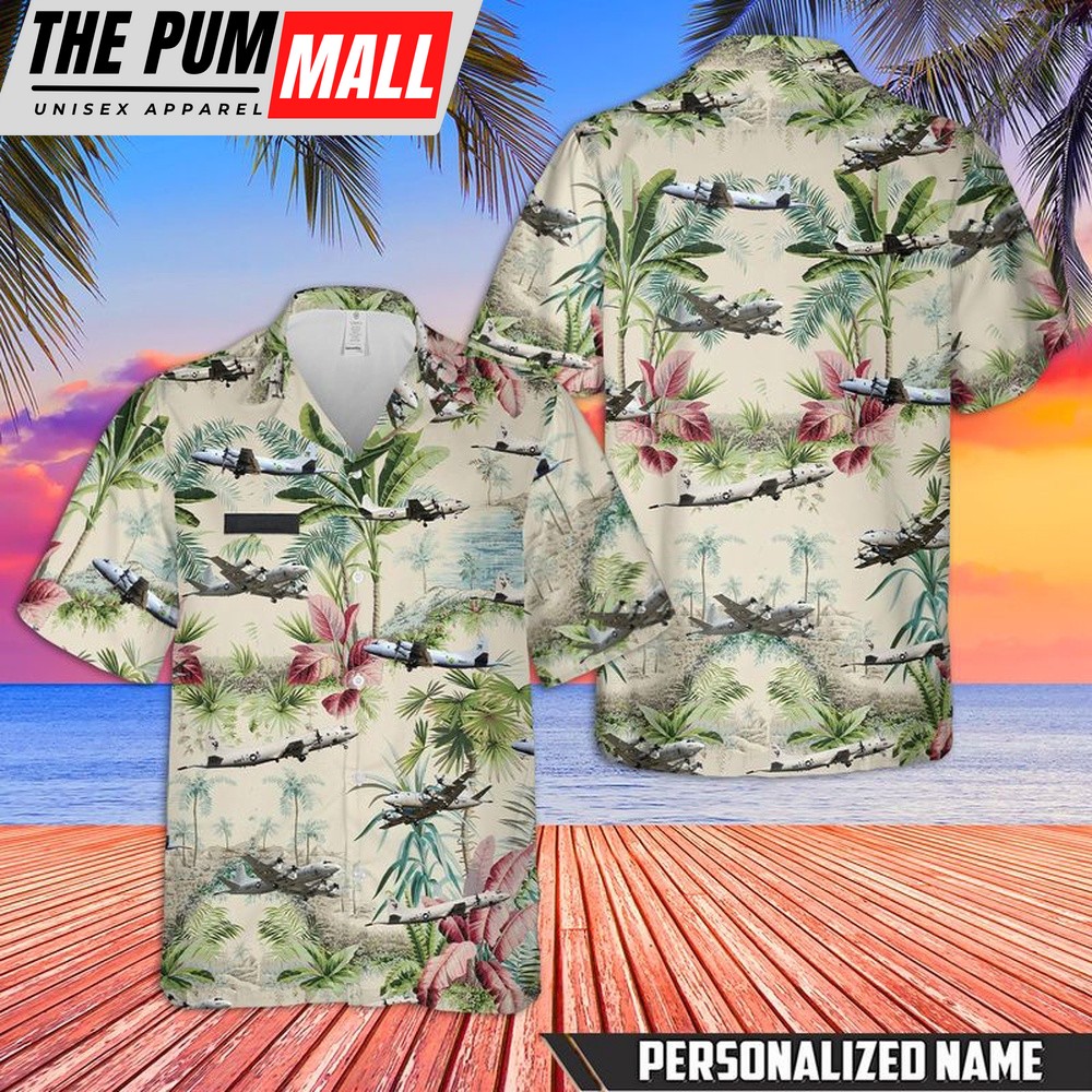 Us Navy Hawaiian Shirt, Custom Name US Navy Lockheed P-3 Orion Hawaiian Shirt, Military Hawaiian Shirt