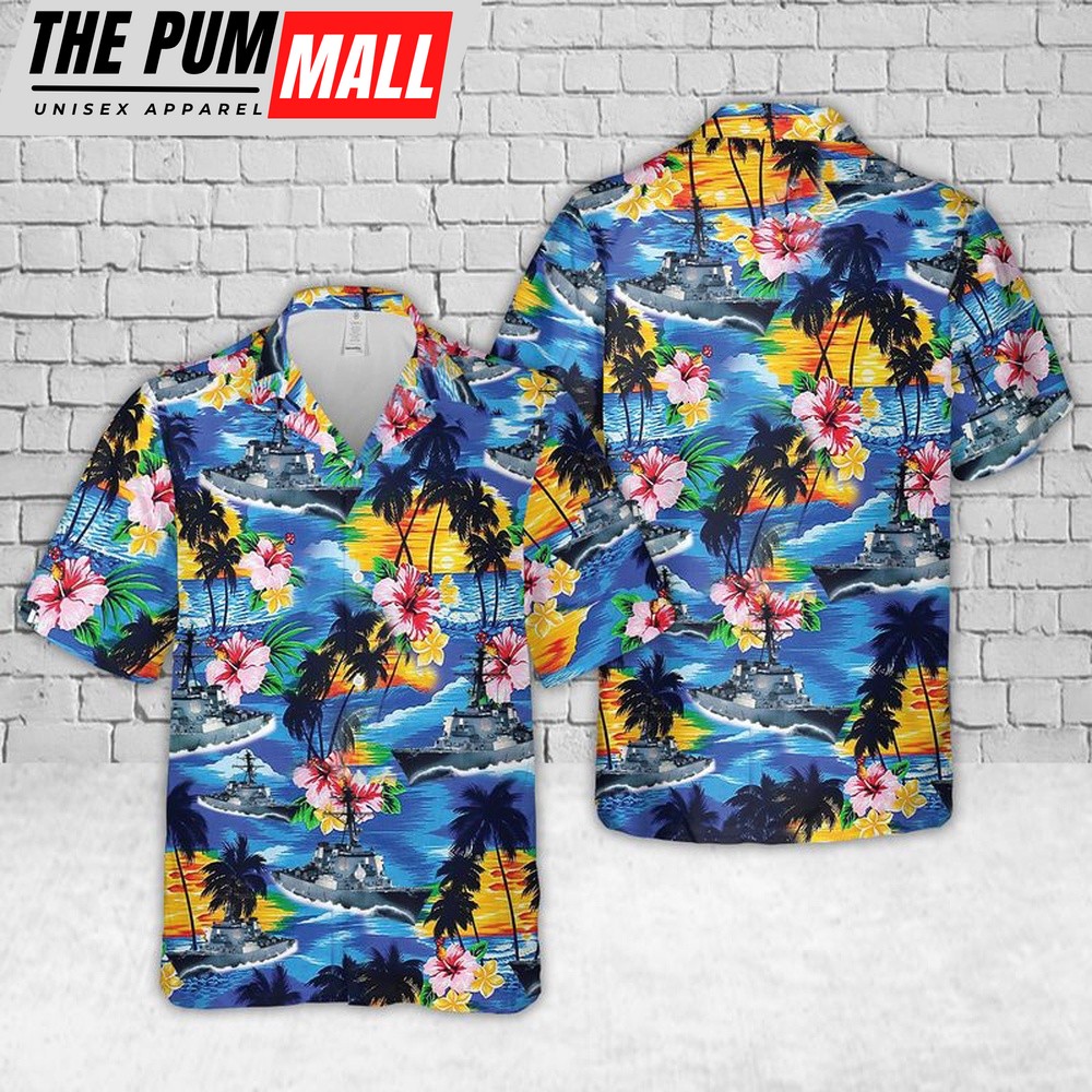 Us Navy Hawaiian Shirt, Navy USS Barry (DDG-52) Hawaiian Shirt, Military Hawaiian Shirt