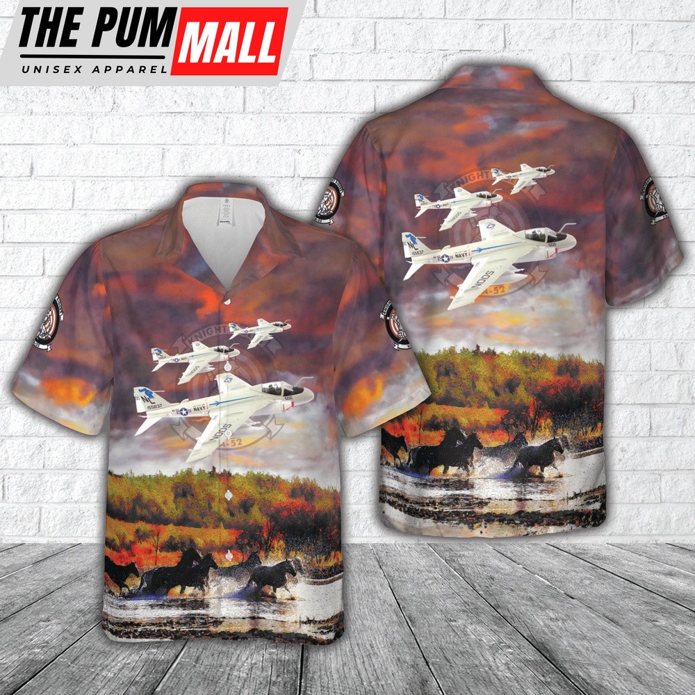 Us Navy Hawaiian Shirt, US Navy A-6 (A-6E) Intruder VA-52 Knight Riders 1980 Hawaiian Shirt, Military Hawaiian Shirt