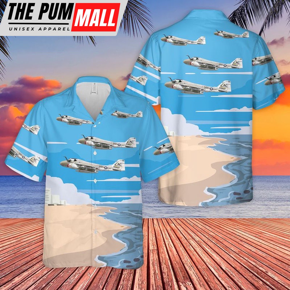 Us Navy Hawaiian Shirt, US Navy A-6 Intruder Of VA-75 Sunday Punchers Hawaiian Shirt, Military Hawaiian Shirt