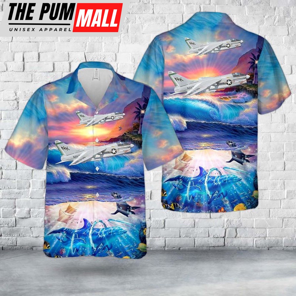 Us Navy Hawaiian Shirt, US Navy A-7E Corsair II CAG Bird Of VFA-27 Royal Maces Hawaiian Shirt, Military Hawaiian Shirt