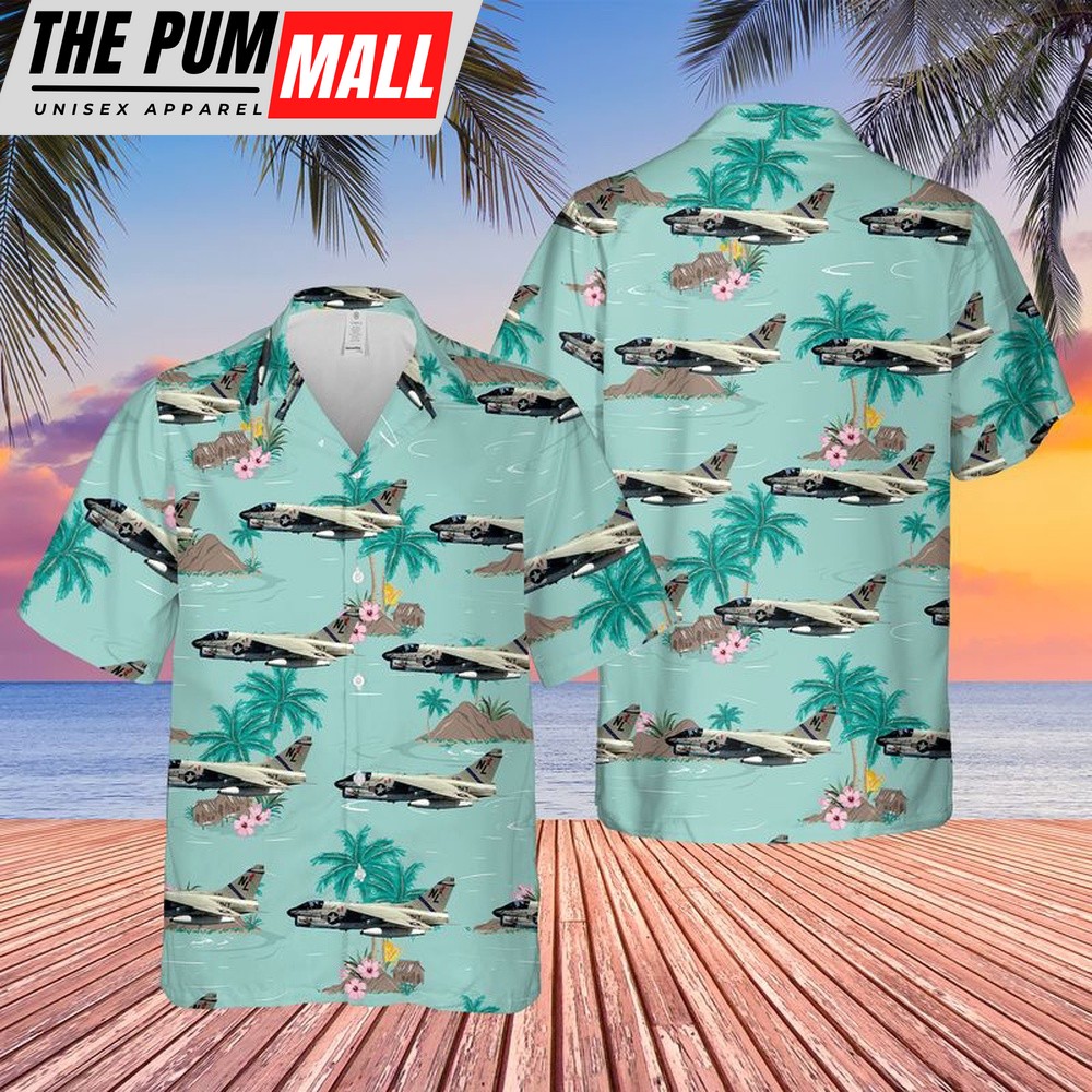 Us Navy Hawaiian Shirt, US Navy A-7E Corsair II Of VA-22 Fighting Redcocks Hawaiian Shirt, Military Hawaiian Shirt