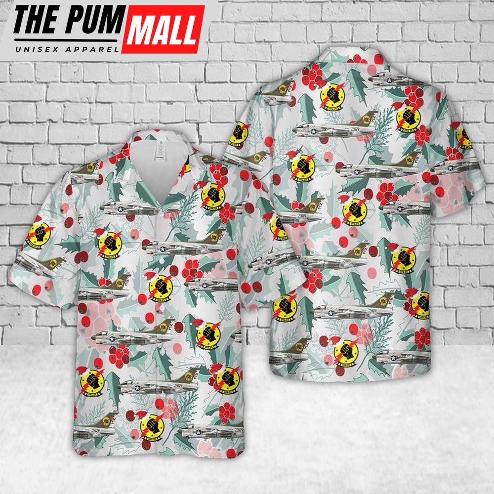 Us Navy Hawaiian Shirt, US Navy A-7E Corsair II of VFA-25 Fist of the Fleet Christmas Hawaiian Shirt, Military Hawaiian Shirt
