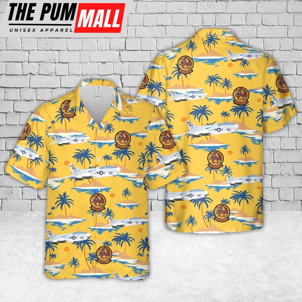 Us Navy Hawaiian Shirt, US Navy Attack Squadron 174 (VA-174) Hellrazors (1980) TA-7C Corsair II Hawaiian Shirt, Military Hawaiian Shirt