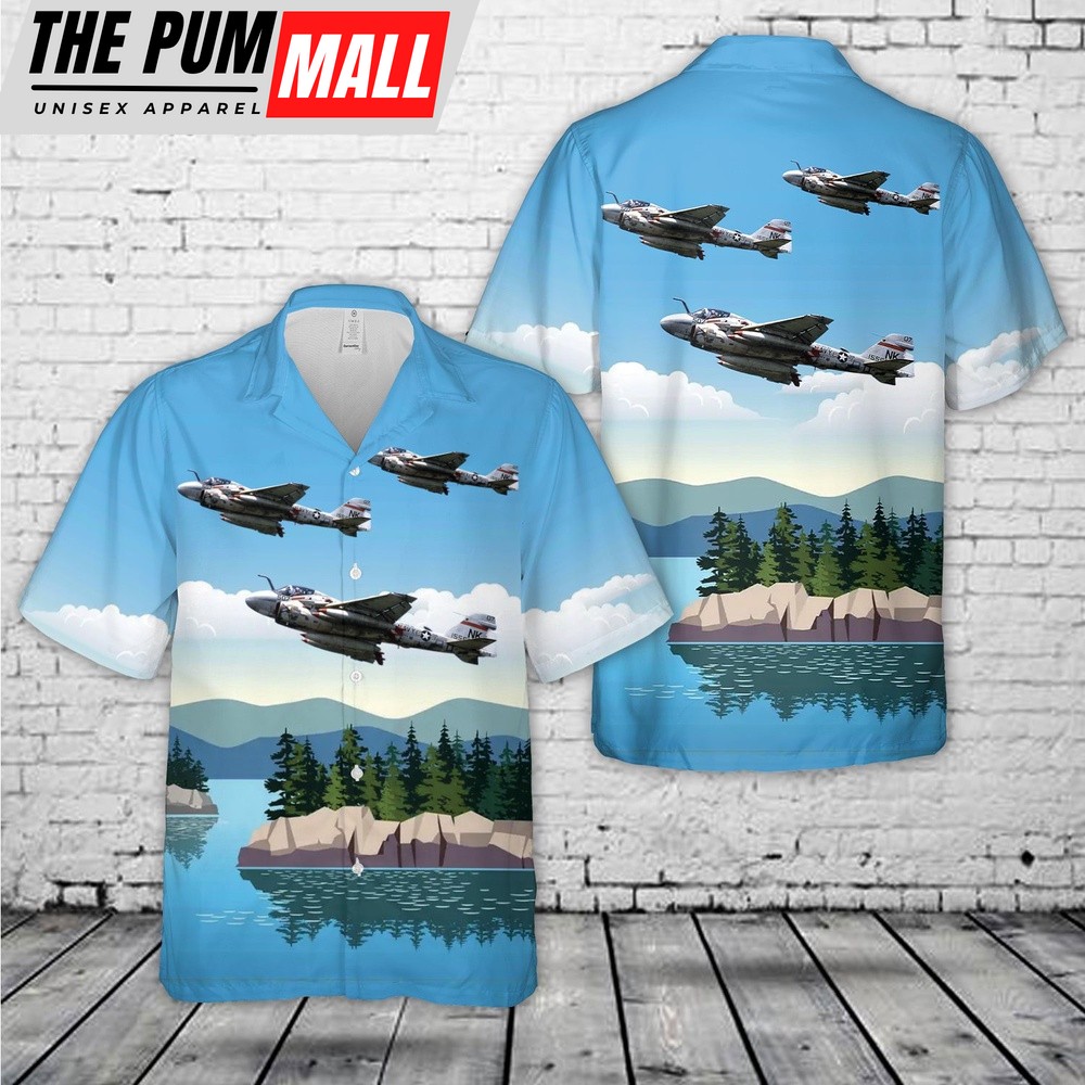 Us Navy Hawaiian Shirt, US Navy Attack Squadron VA-196 ‘Main Battery’ KA-6D Intruder Hawaiian Shirt, Military Hawaiian Shirt