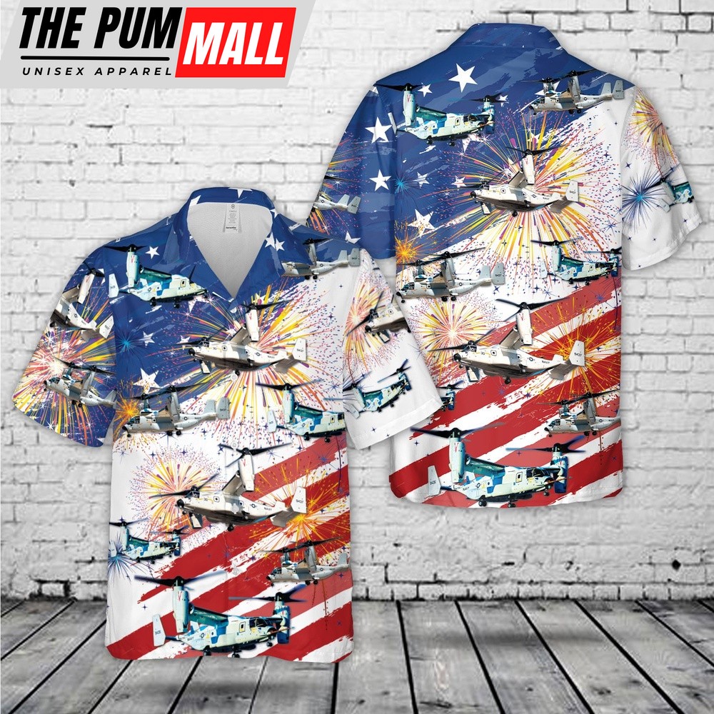 Us Navy Hawaiian Shirt, US Navy Bell Boeing CMV-22B Osprey, 4th Of July Hawaiian Shirt, Military Hawaiian Shirt