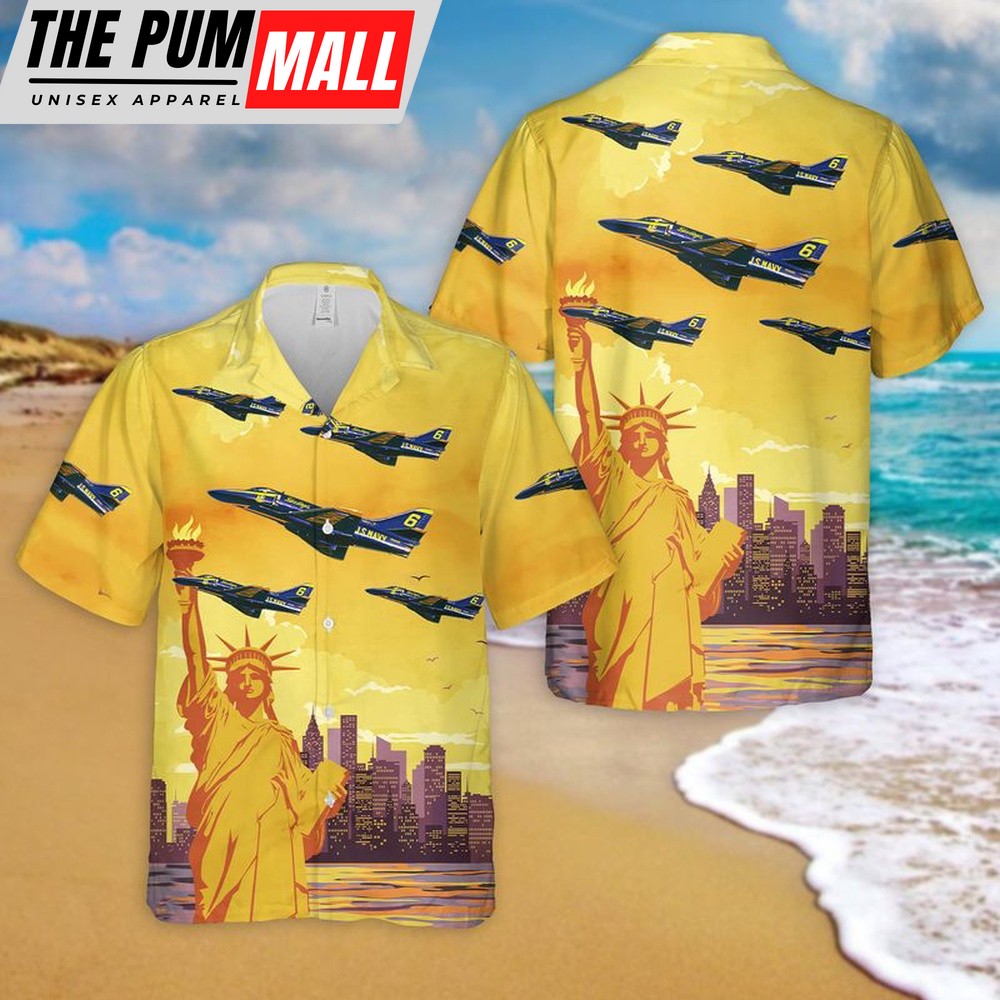 Us Navy Hawaiian Shirt, US Navy Blue Angels Douglas A-4F Skyhawks Hawaiian Shirt, Military Hawaiian Shirt