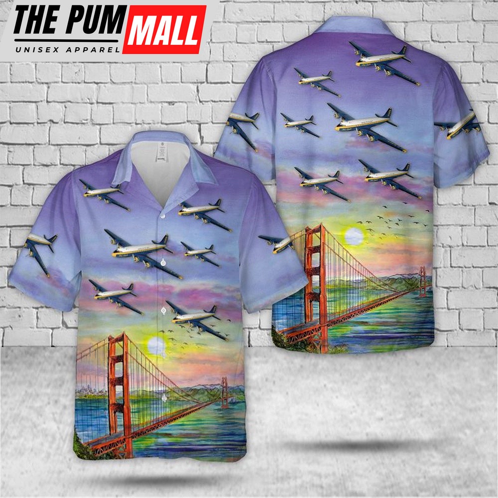 Us Navy Hawaiian Shirt, US Navy Blue Angels Douglas R5D Hawaiian Shirt, Military Hawaiian Shirt