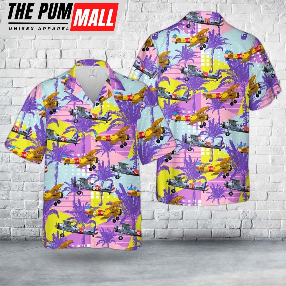Us Navy Hawaiian Shirt, US Navy Boeing A75N1 Stearman Hawaiian Shirt, Military Hawaiian Shirt