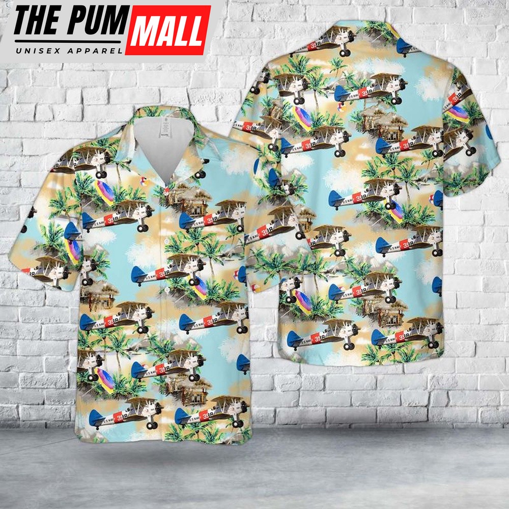 Us Navy Hawaiian Shirt, US Navy Boeing B75N1 Stearman Hawaiian Shirt, Military Hawaiian Shirt