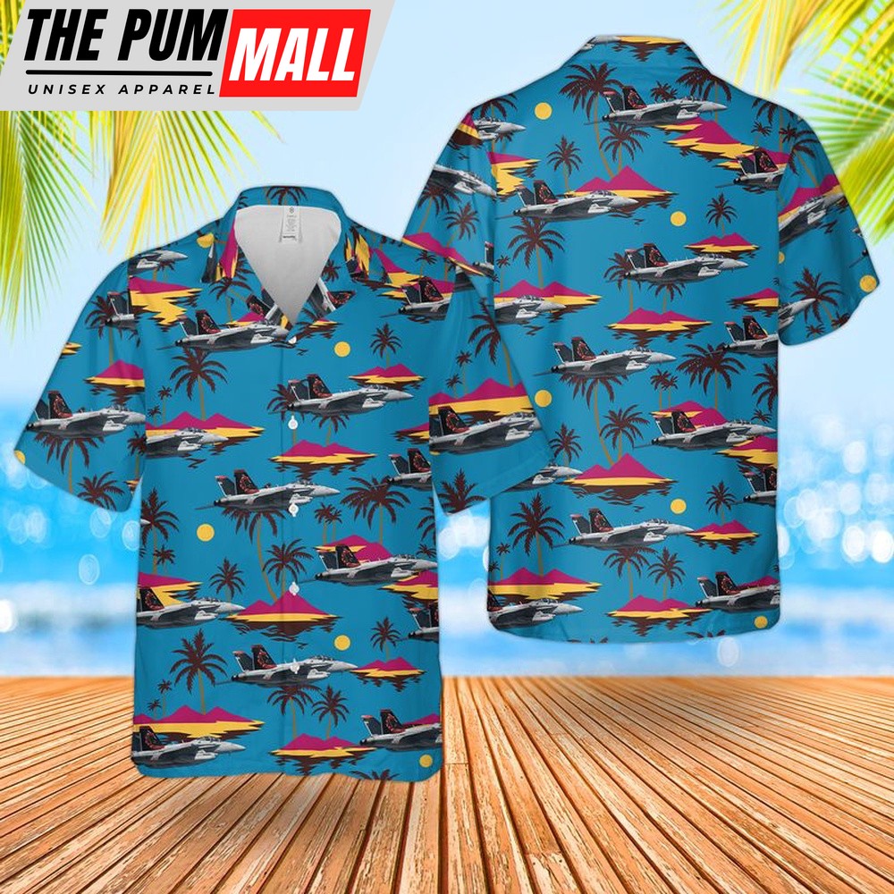 Us Navy Hawaiian Shirt, US Navy Boeing EA-18G Growler Of VAQ-132 Scorpions Hawaiian Shirt, Military Hawaiian Shirt