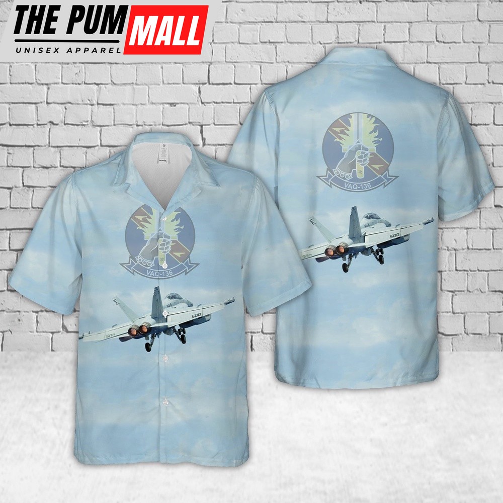 Us Navy Hawaiian Shirt, US Navy Boeing EA-18G Growler Of VAQ-136 ‘Gauntlets’ Hawaiian Shirt, Military Hawaiian Shirt