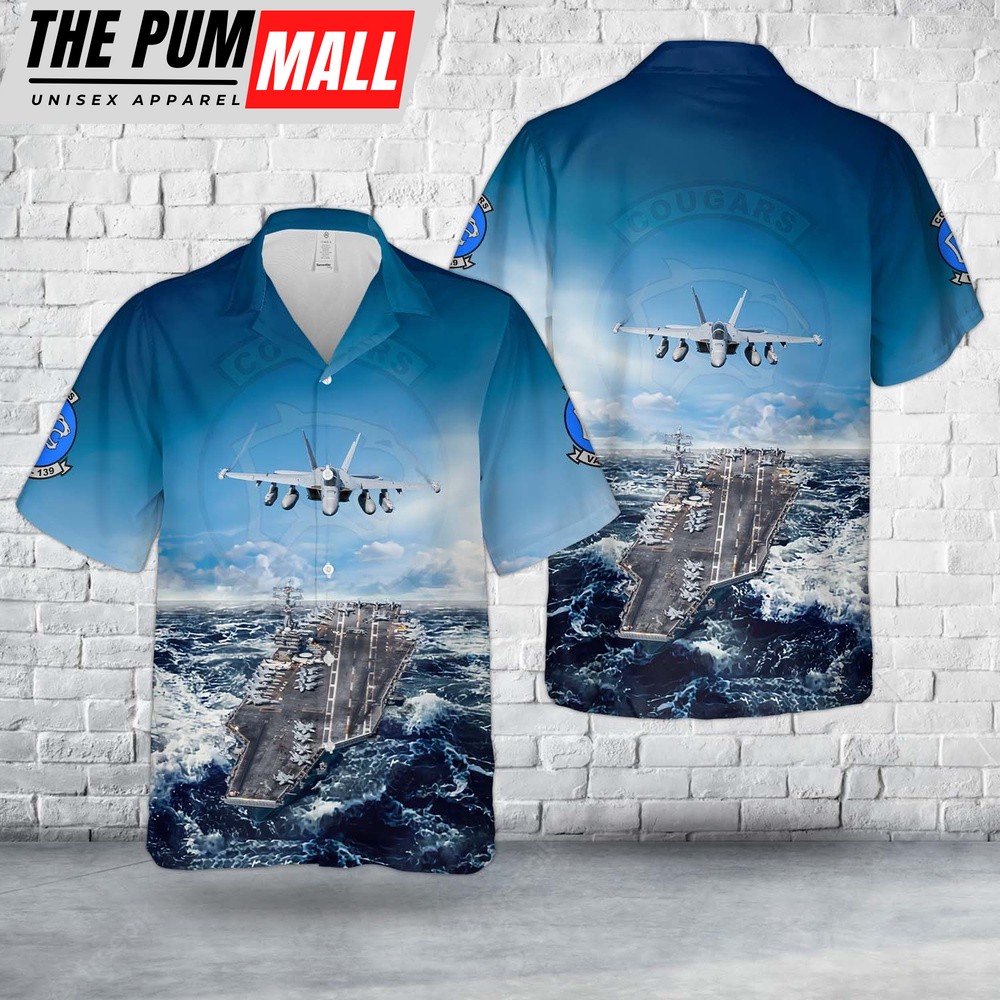 Us Navy Hawaiian Shirt, US Navy Boeing EA-18G Growler Of VAQ-139 ‘Cougars’ Hawaiian Shirt, Military Hawaiian Shirt