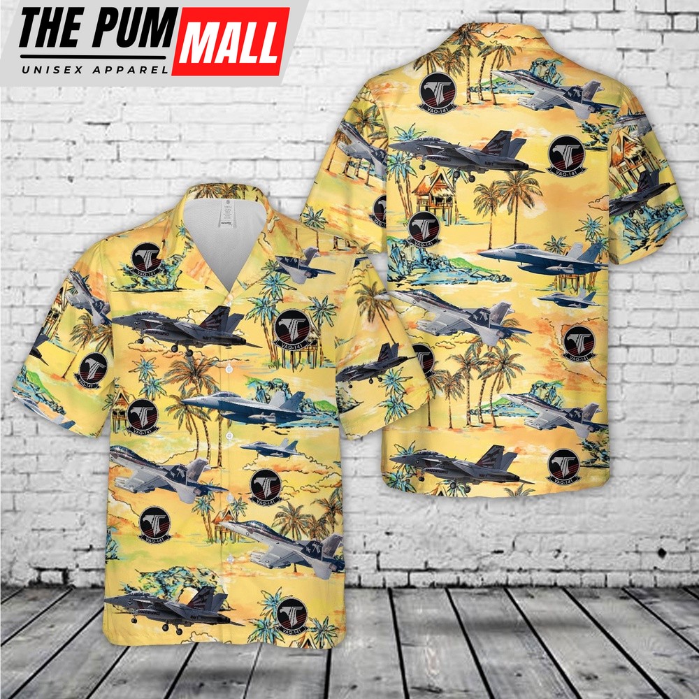 Us Navy Hawaiian Shirt, US Navy Boeing EA-18G Growler Of VAQ-141 ‘Shadowhawks’ Hawaiian Shirt, Military Hawaiian Shirt