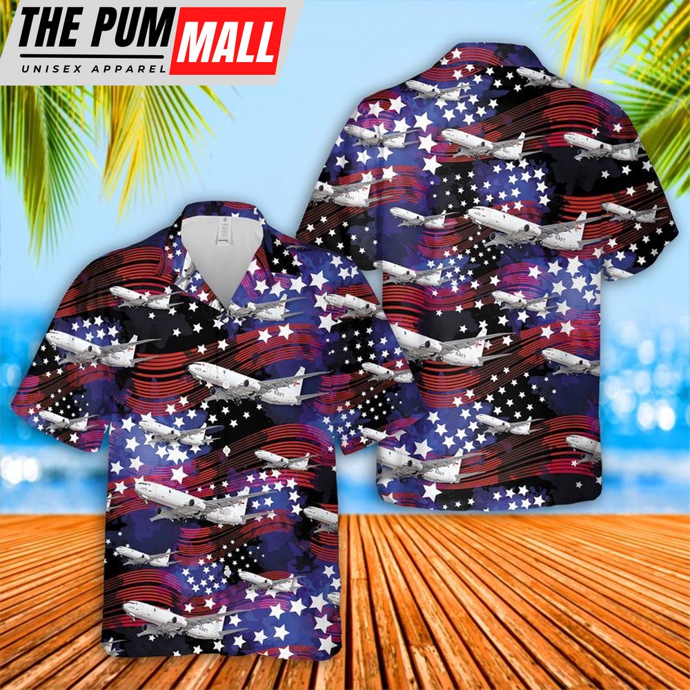 Us Navy Hawaiian Shirt, US Navy Boeing P-8 Poseidon Hawaiian Shirt, Military Hawaiian Shirt